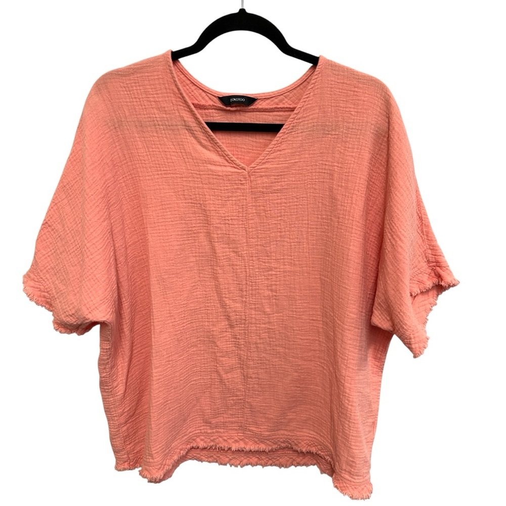 Dokotoo peachy orange 100% cotton muslin boxy top distressed hem gauzy summer